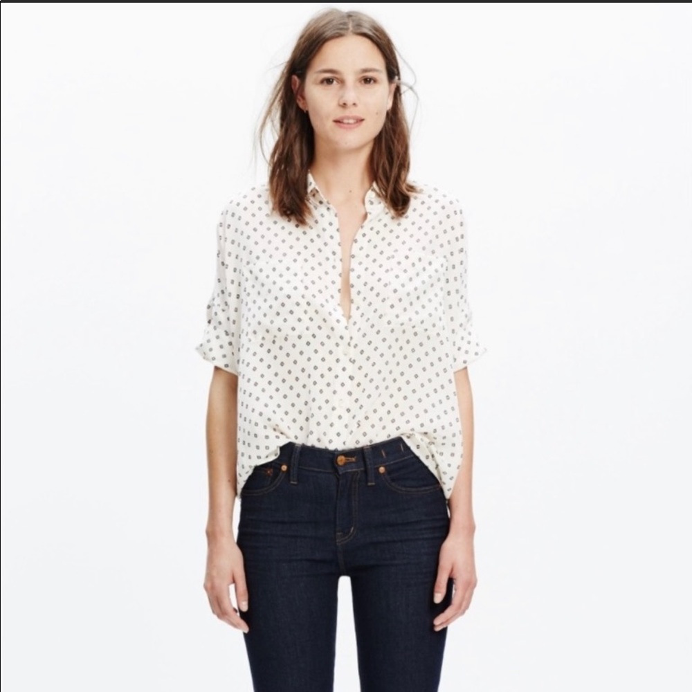 madewell silk courier shirt in foulard dot